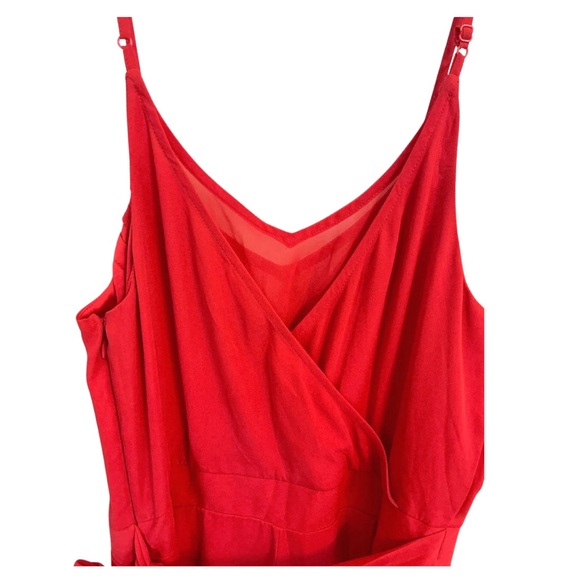 Express Tamale Coral Belted Tie Side Zip Sleeveless Romper - Picture 2 of 3